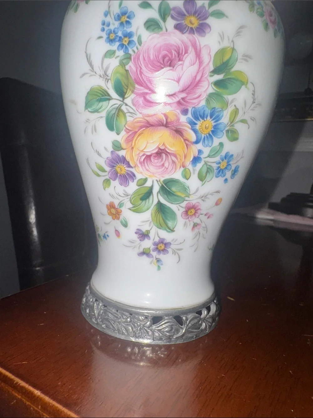 Floral Porcelain Table Lamp with Pink Shade Fringe